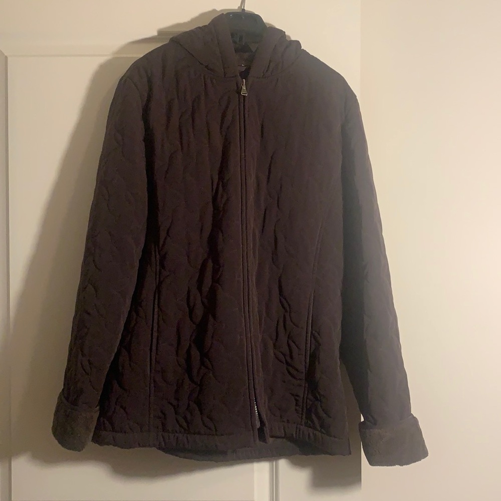 NEW CROFT & BARROW HOODED QUILTED WINTER JACKET DARK BROWN